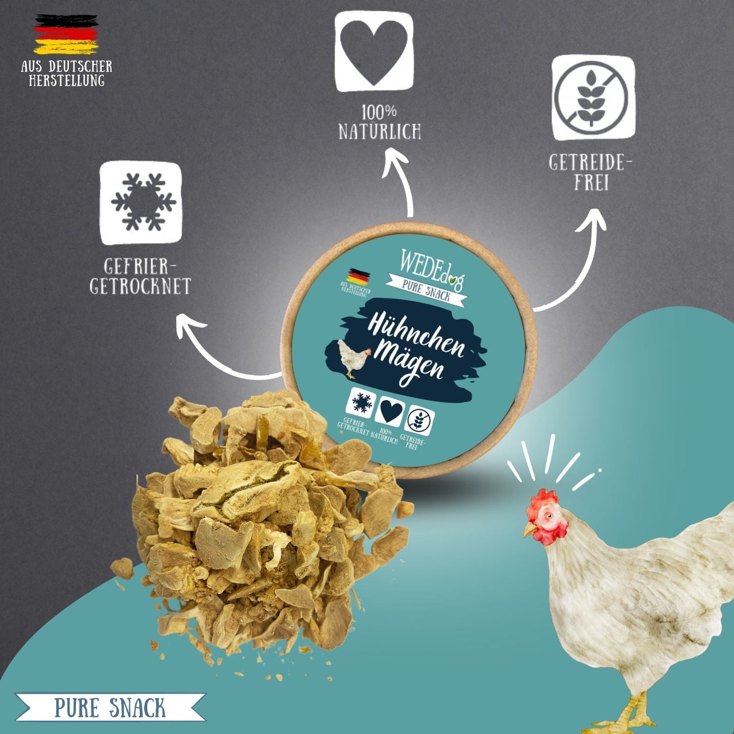 WEDEdog Pure Gefriergetrocknete Hühnchenmägen 30g