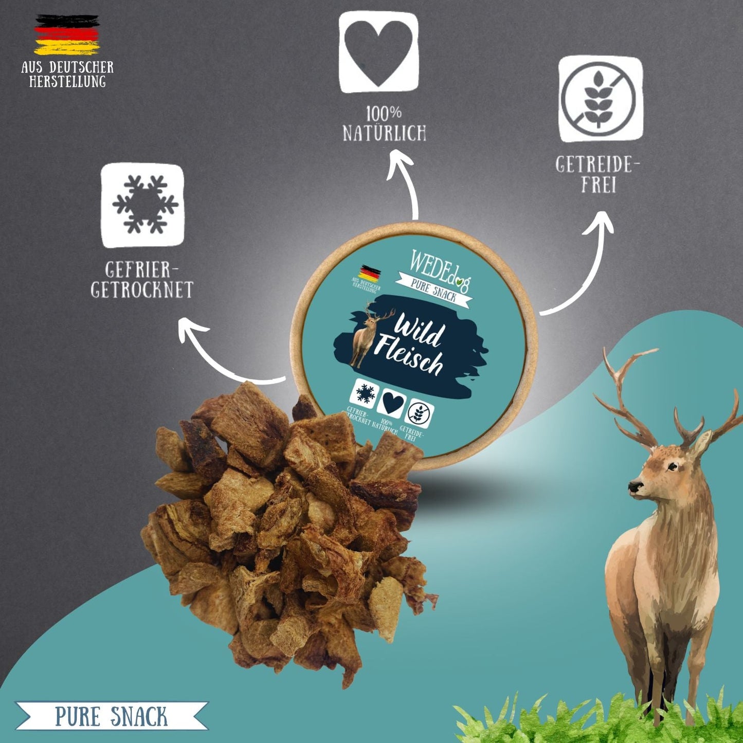 WEDEdog Pure Gefriergetrocknetes Wild Fleisch 30g